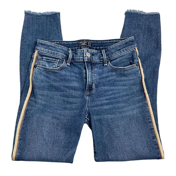 Abercrombie & Fitch Harper Ankle Jeans Women's Size 26/2R Blue Low Rise Raw Hem - Picture 1 of 16